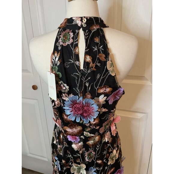 Entro Black 3D Flowers Floral Statement Dress Size Large New - Picture 6 of 6